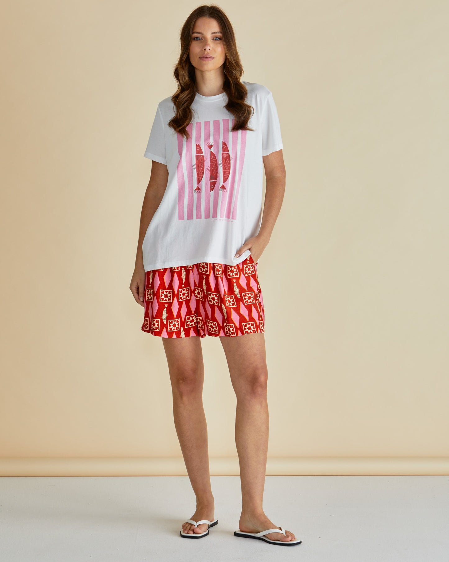 Crew Neck Sardinia Print Crew T.Shirt - Ellia | Betty Basics Style 1092SAR