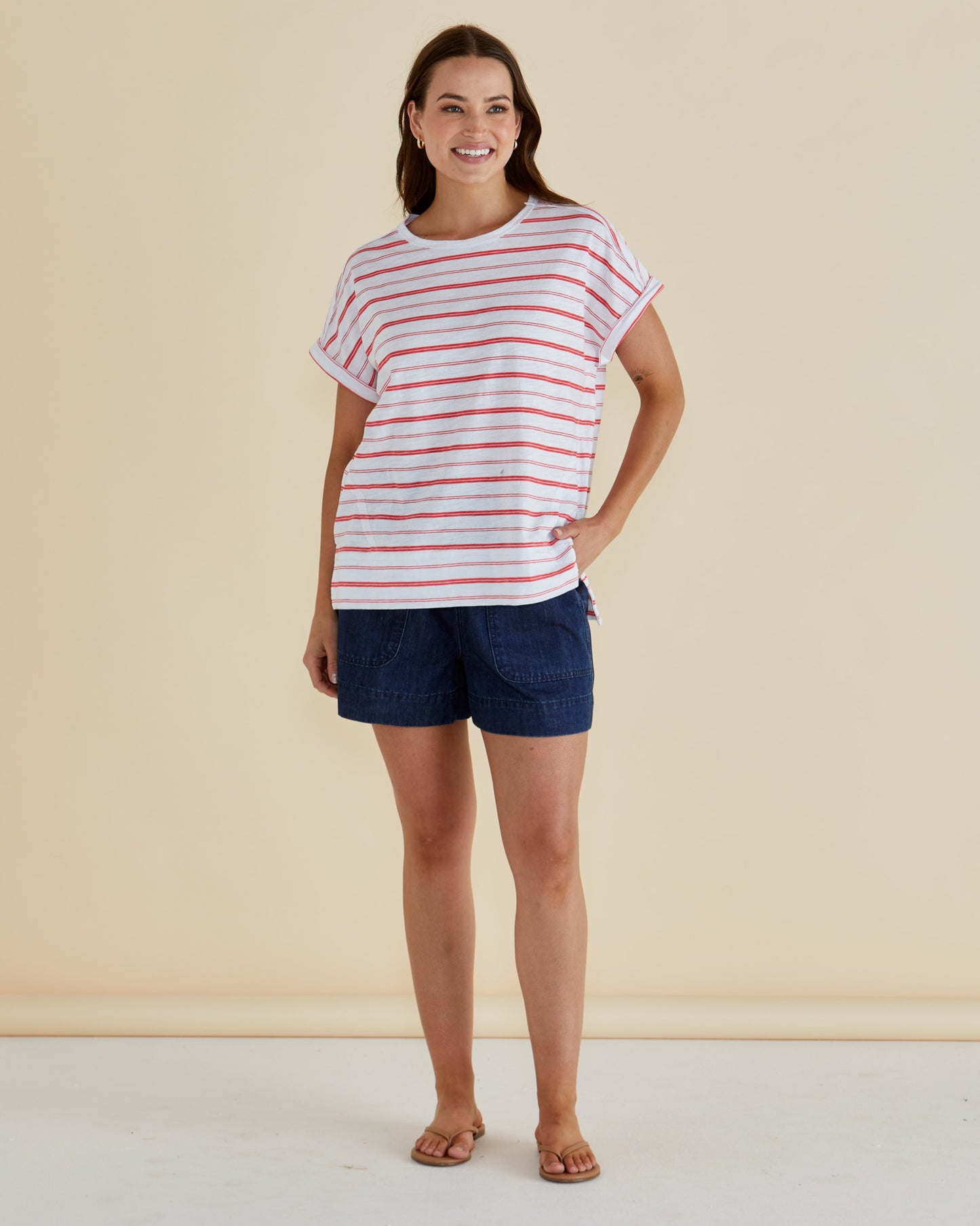Round Neck Red/White Stripe T.Shirt - Shirley | Betty Basics Style 1094