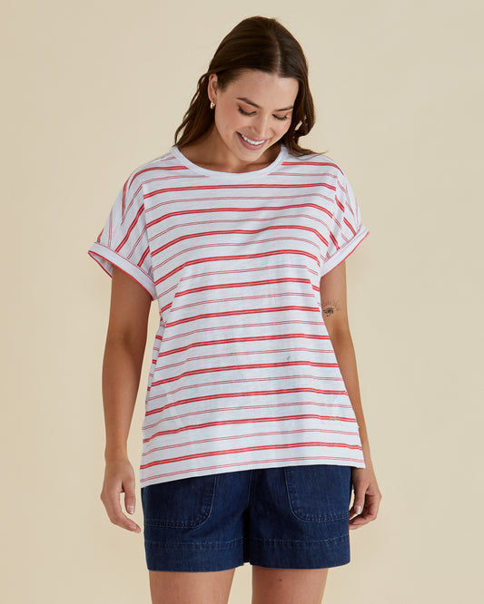 Round Neck Red/White Stripe T.Shirt - Shirley | Betty Basics Style 1094