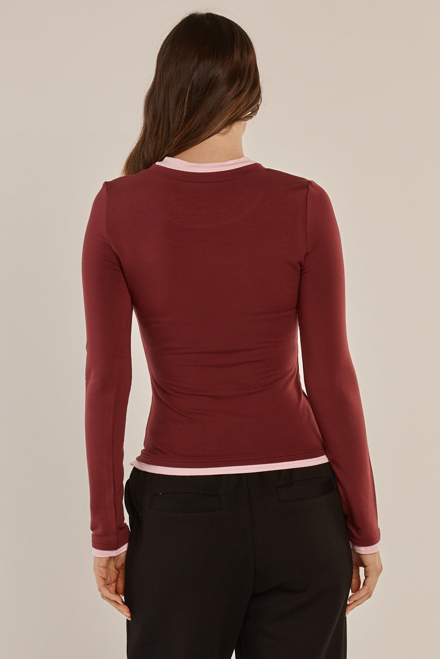Burgundy Cloud Long Sleeve T.Shirt | Betty Basics