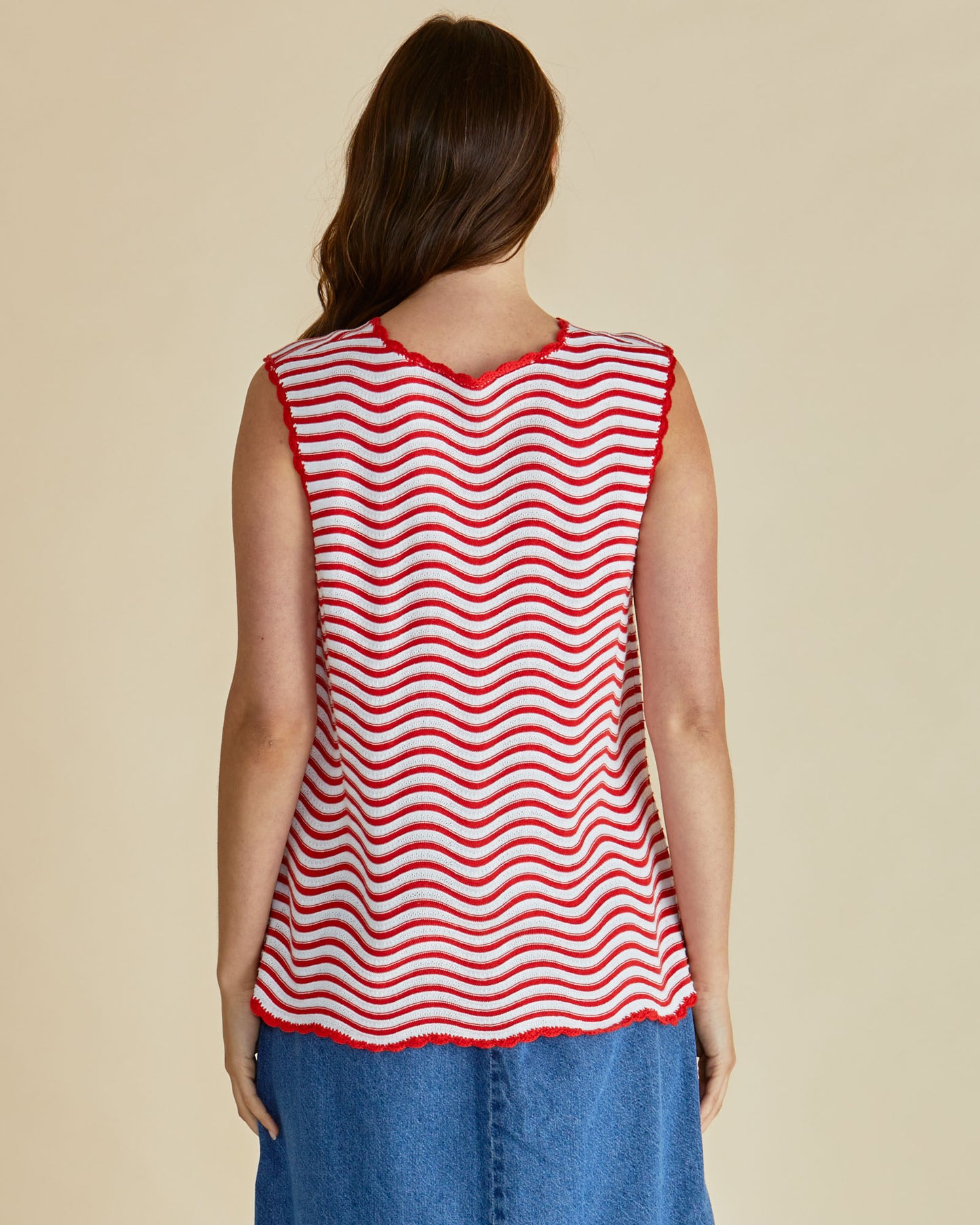 Round Neck Sleeveless Red/White Stripe Top - Aviva | Betty Basics Style 4087