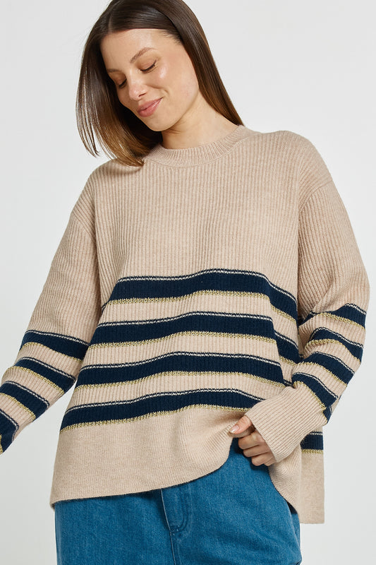 Navy/Cream/Gold Stripe Camryn Sweater | Betty Basics