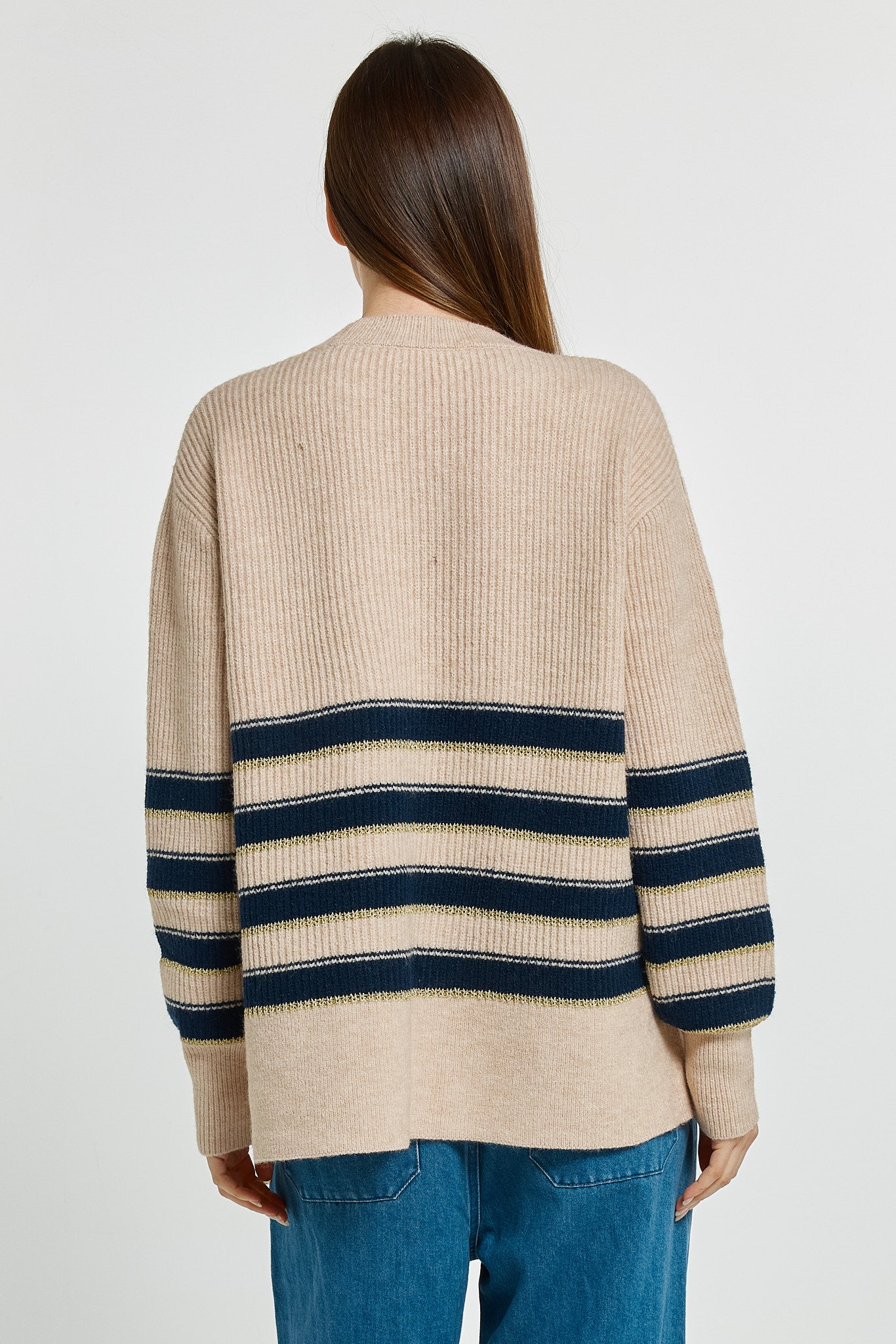 Navy/Cream/Gold Stripe Camryn Sweater | Betty Basics