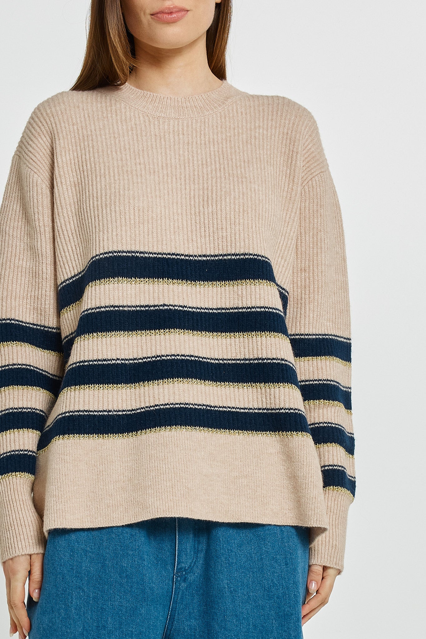 Navy/Cream/Gold Stripe Camryn Sweater | Betty Basics