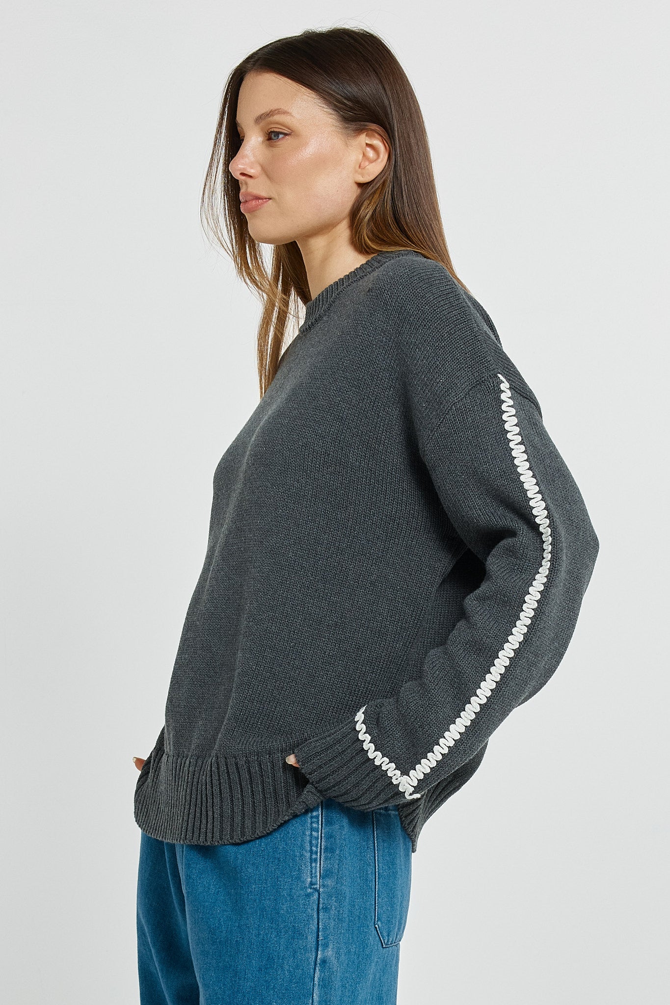 Charcoal Sweater with Contrast Stitch | Betty Basics
