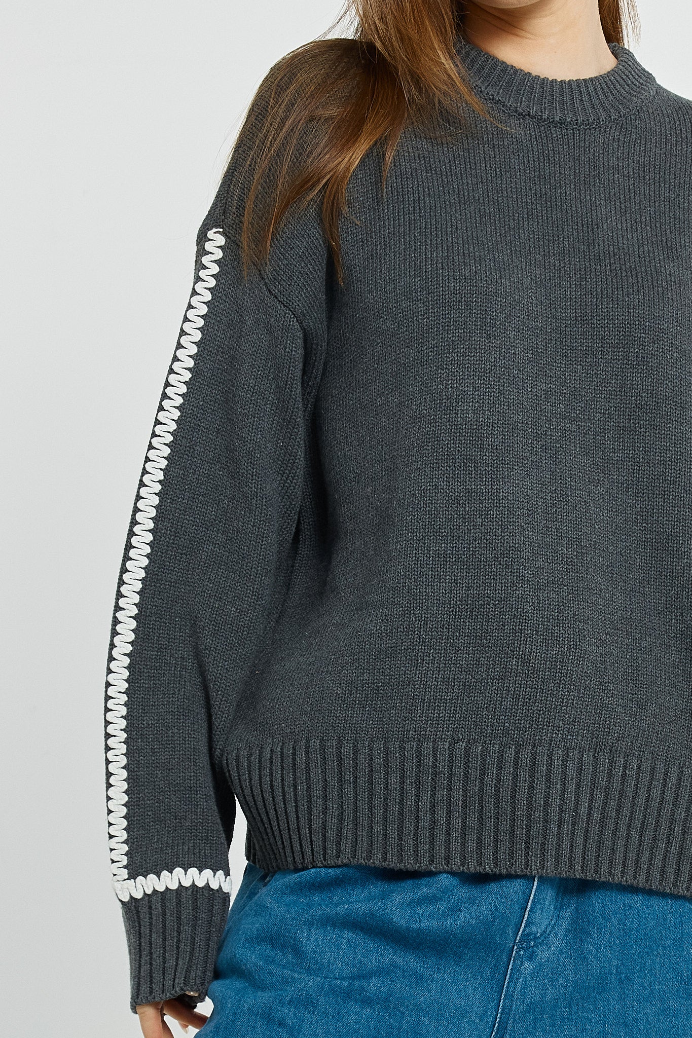 Charcoal Sweater with Contrast Stitch | Betty Basics