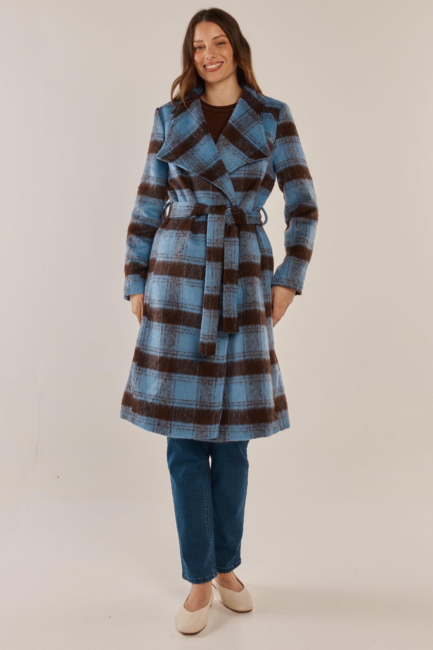 Blue/Chocolate Check Britney Coat | Betty Basics