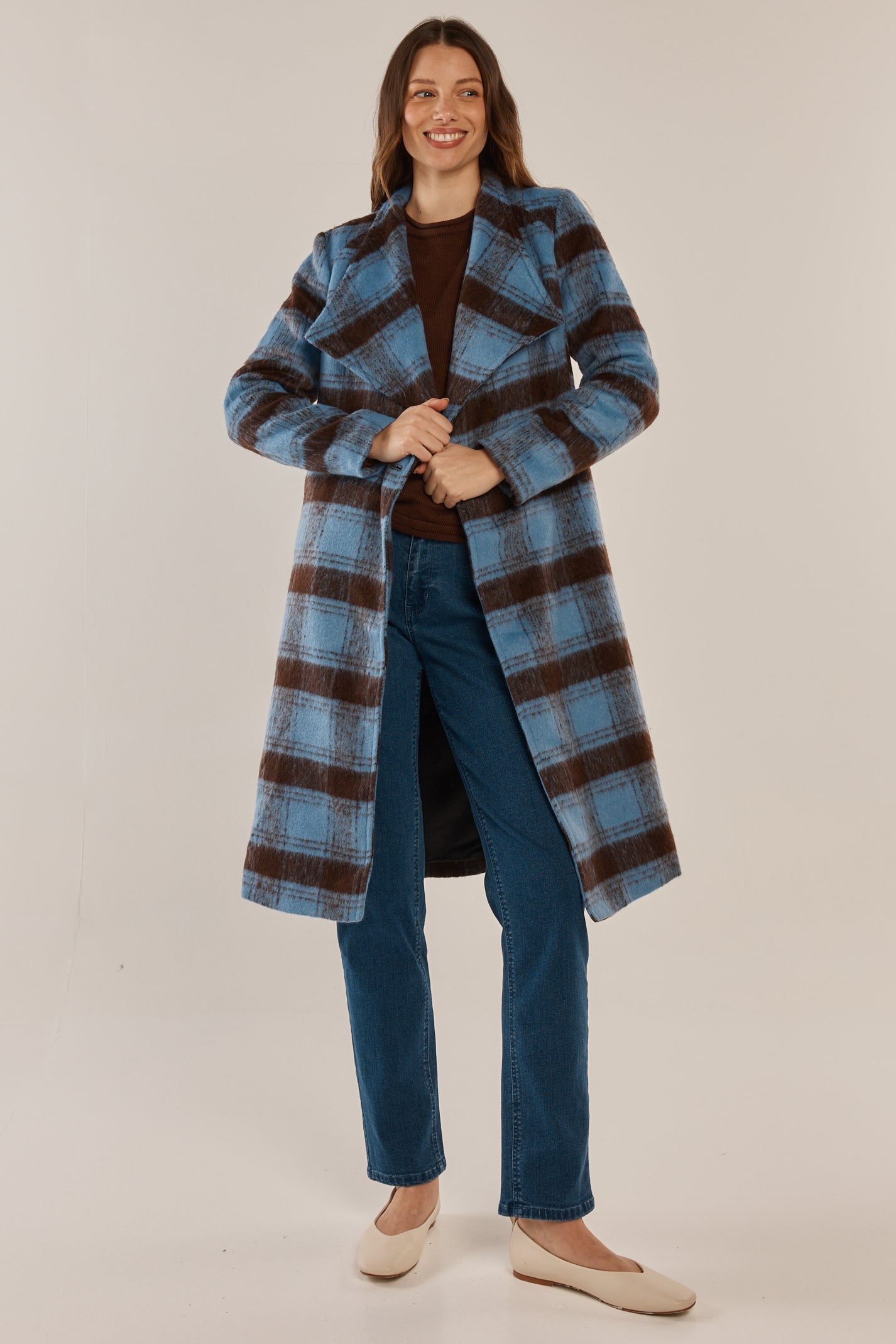 Blue/Chocolate Check Britney Coat | Betty Basics
