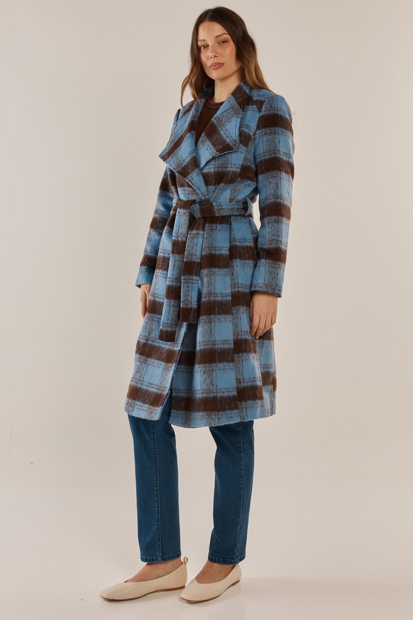 Blue/Chocolate Check Britney Coat | Betty Basics