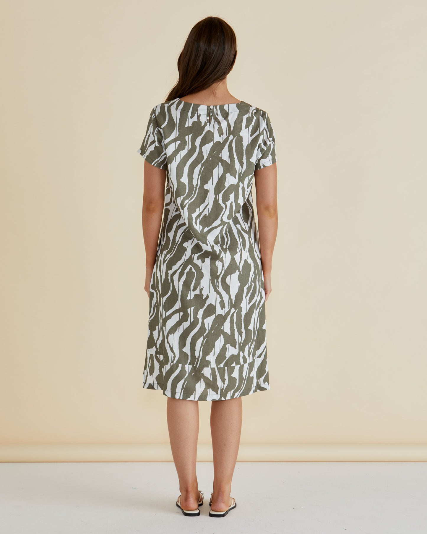 Olive Green & White Geometric Print Dress - Elwood | Betty Basics Style 8390