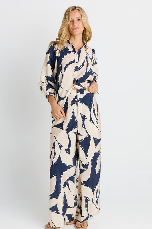 Navy Floral Print Zander Wide Leg Trousers | Betty Basics