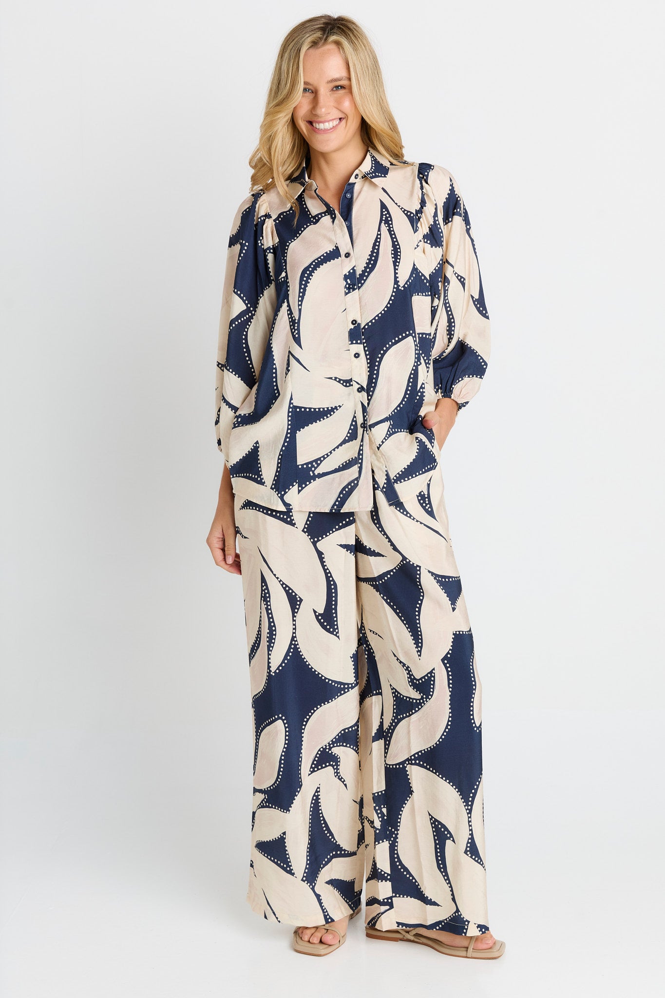 Navy Floral Print Zander Wide Leg Trousers | Betty Basics