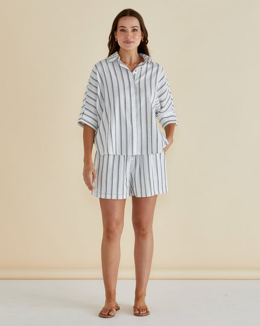 White/Black Striped Shorts Elasticated Waist | Betty Basics Style 8436