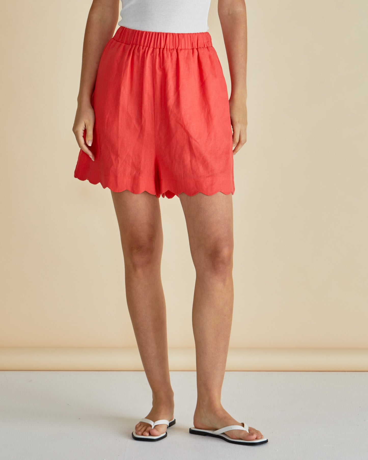 Red Seraphina Shorts Elasticated Waist | Betty Basics Style 8512