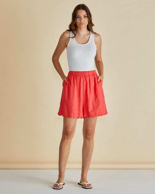 Red Seraphina Shorts Elasticated Waist | Betty Basics Style 8512