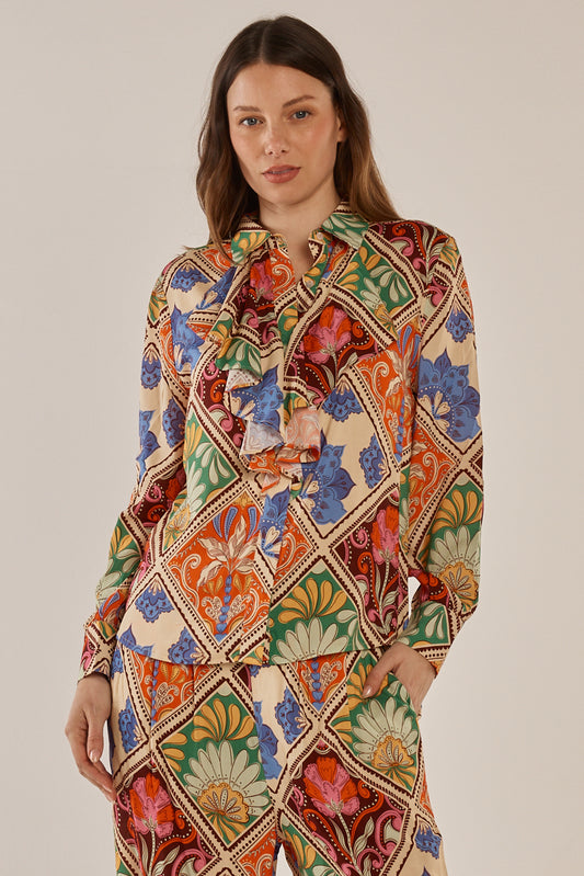 Villa Floral Print Frida Frill Shirt | Betty Basics