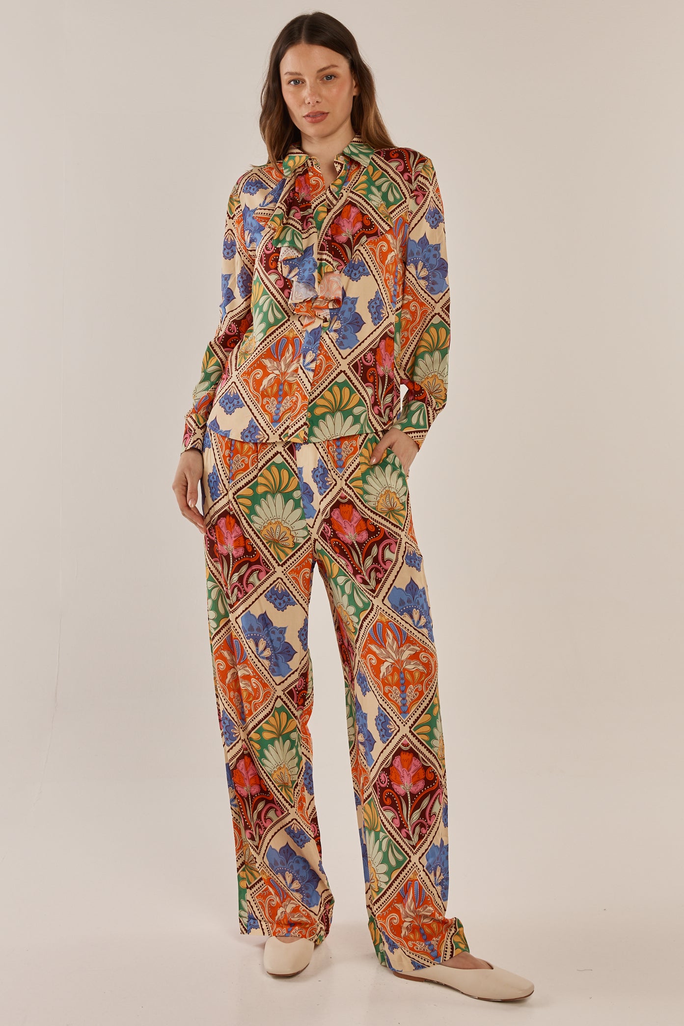 Villa Floral Print Frida Frill Shirt | Betty Basics