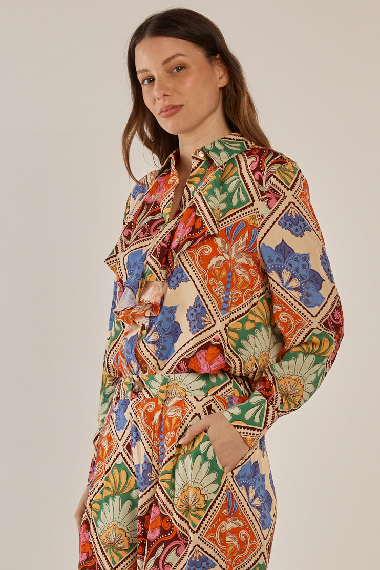 Villa Floral Print Frida Frill Shirt | Betty Basics