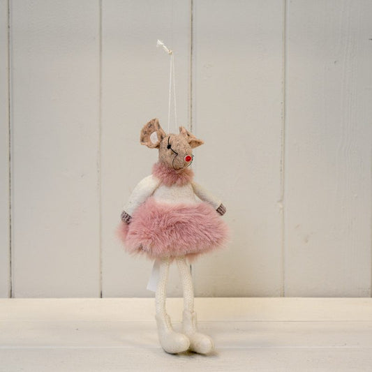 Pink Fabric Hanging Mouse with Skirt | Satchville