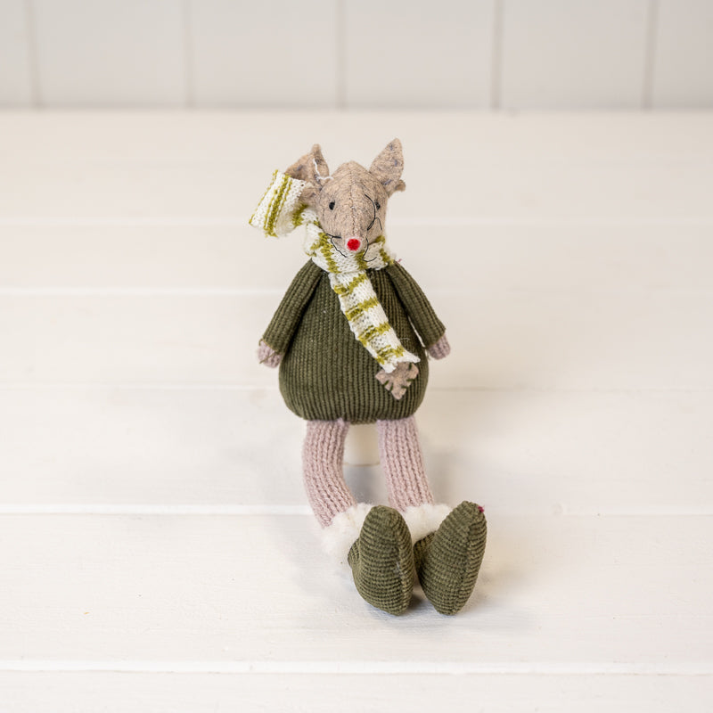 Sitting Mouse with Green Jumper | Satchville