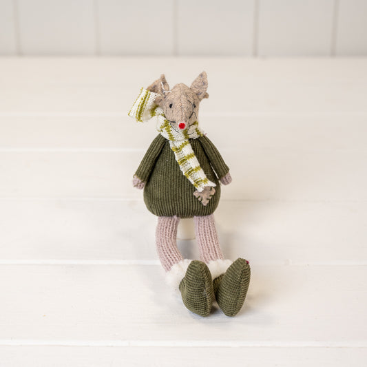 Sitting Mouse with Green Jumper | Satchville
