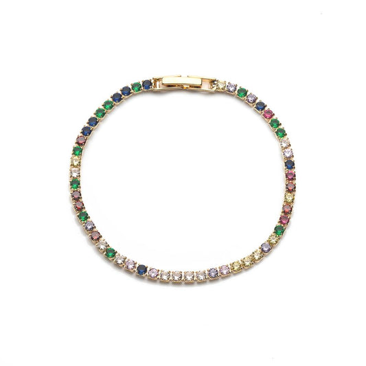 Cubic Zirconia Bracelet in Gold and Multi Coloured Stones | White Leaf