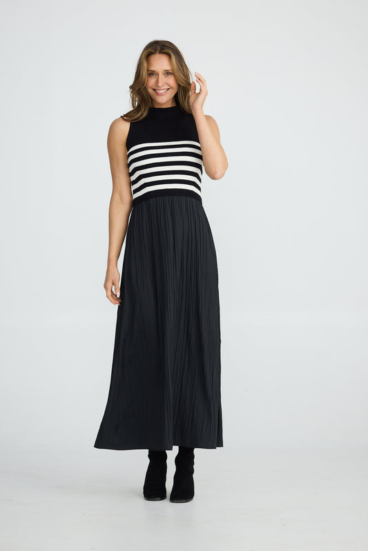 Gabriel Black & White Dress with Pleated Skirt | Brave & True