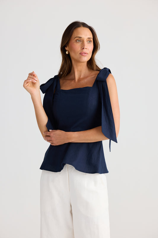Navy Tie Shoulder Pippa Navy Top | Brave & True BT25372
