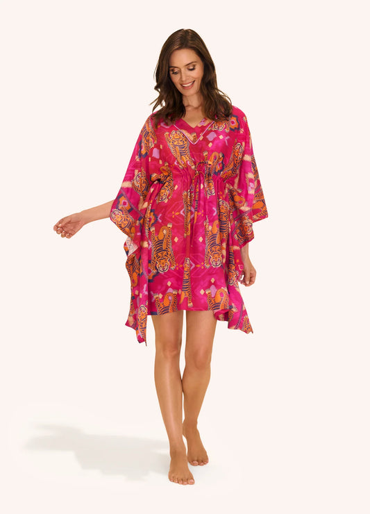 Ikat Tigers Beach Cover Up - Fuchsia