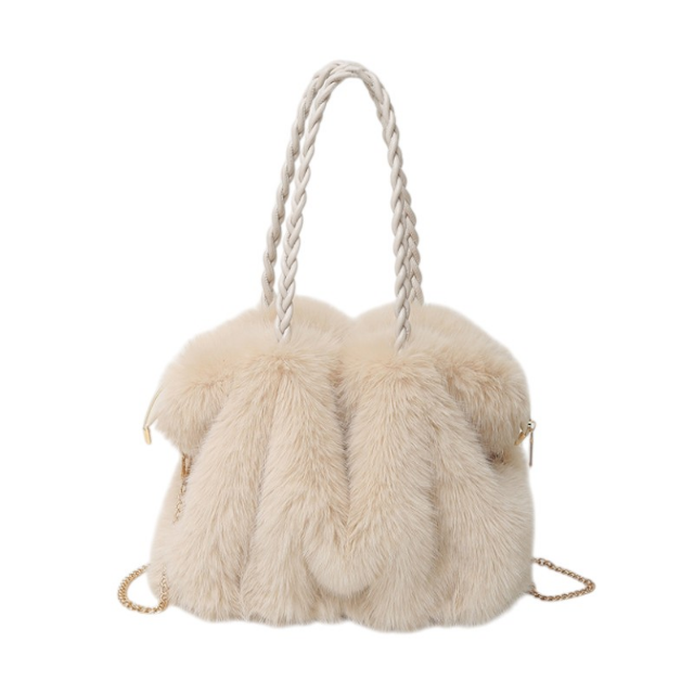 Braided Handle Faux Fur Tote Bag in Cream | Last True Angel LTB10C