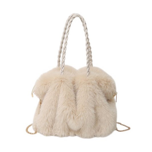 Braided Handle Faux Fur Tote Bag in Cream | Last True Angel LTB10C