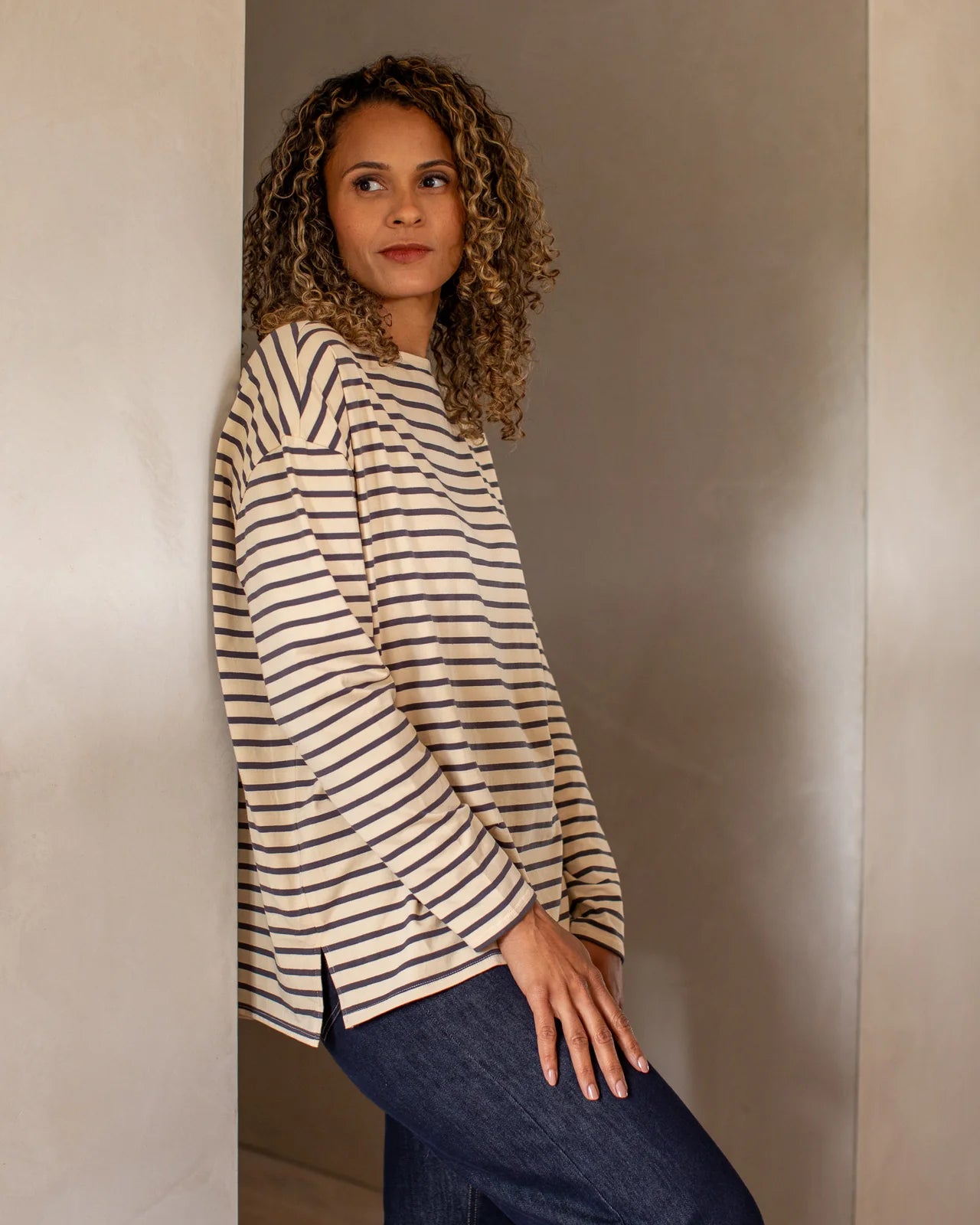 Bryony Stripe Top | Grey & Cream | Chalk