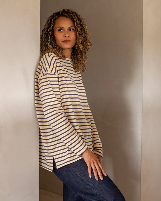 Bryony Stripe Top | Grey & Cream | Chalk