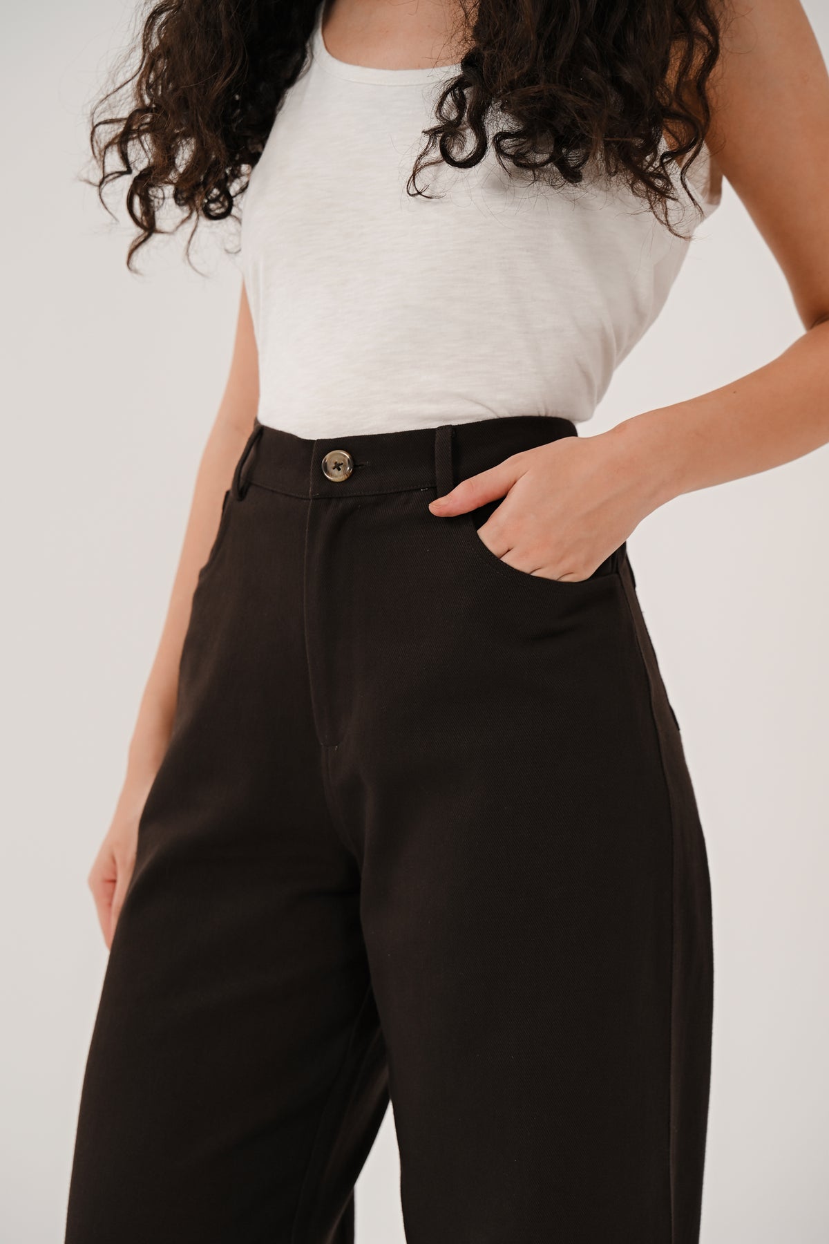 Chocolate Brown Wide Leg Cotton Drill Trousers | Saige by Nomads CD1313