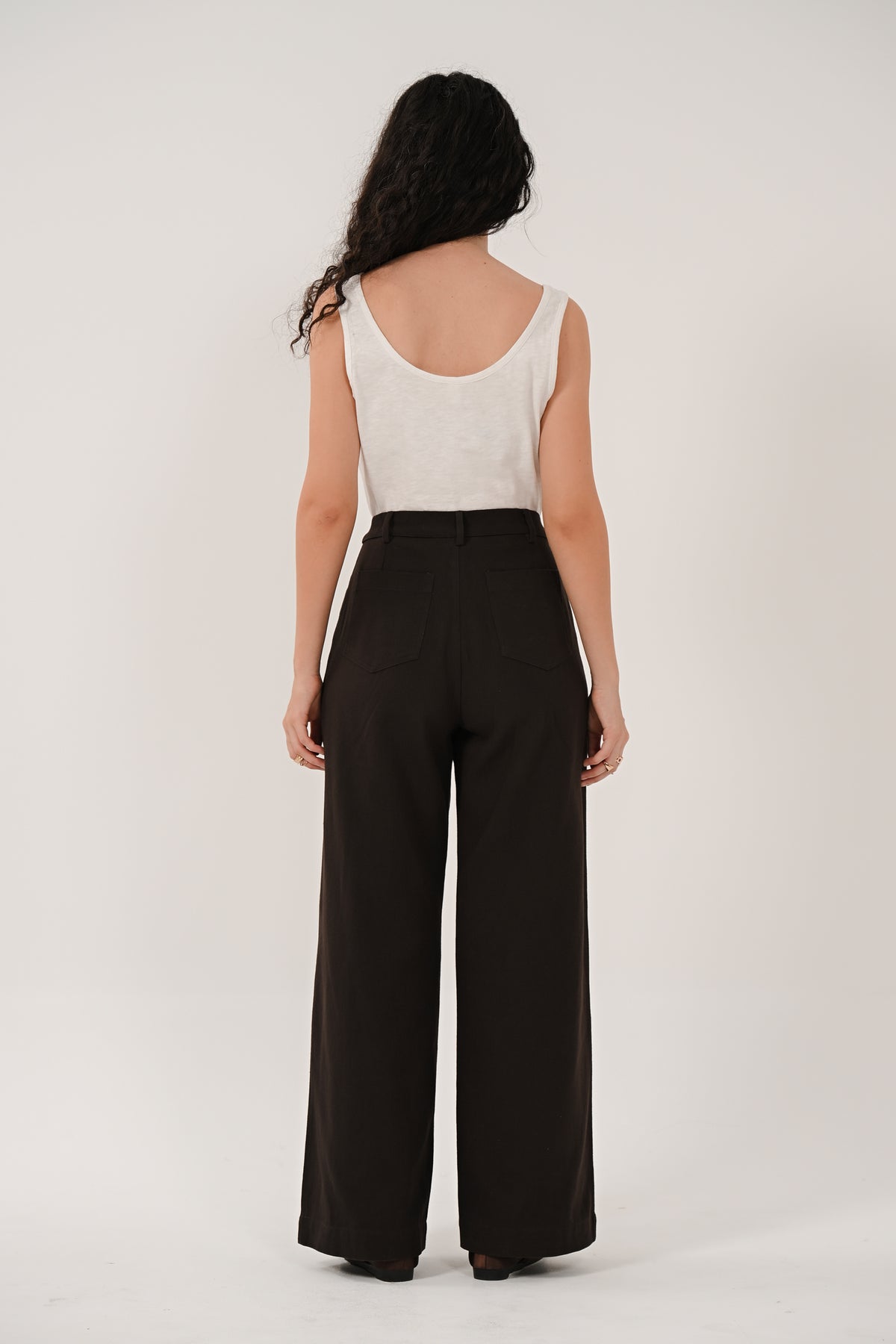 Chocolate Brown Wide Leg Cotton Drill Trousers | Saige by Nomads CD1313