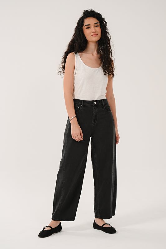Black Denim Barrel Leg Jeans | Saige by Nomads CD1315