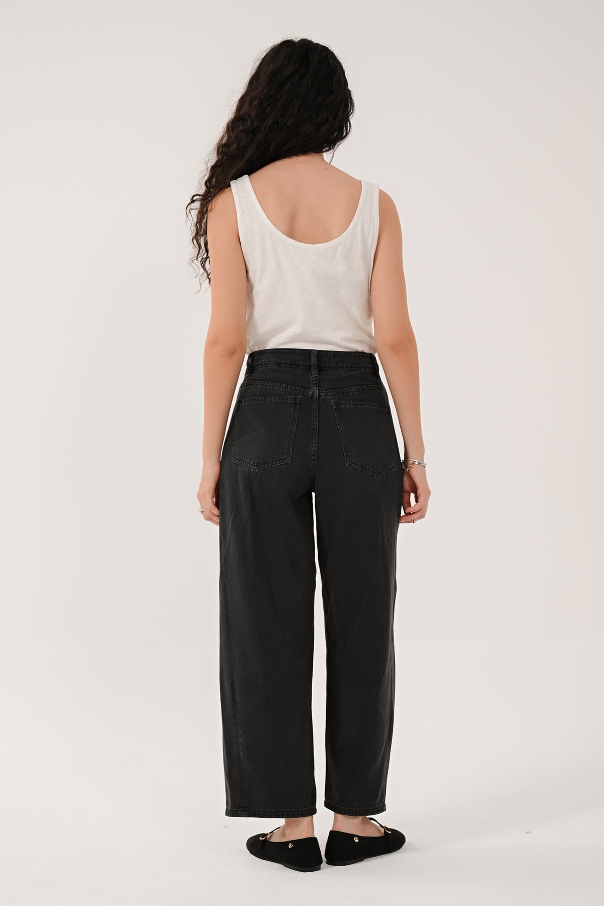 Black Denim Barrel Leg Jeans | Saige by Nomads CD1315