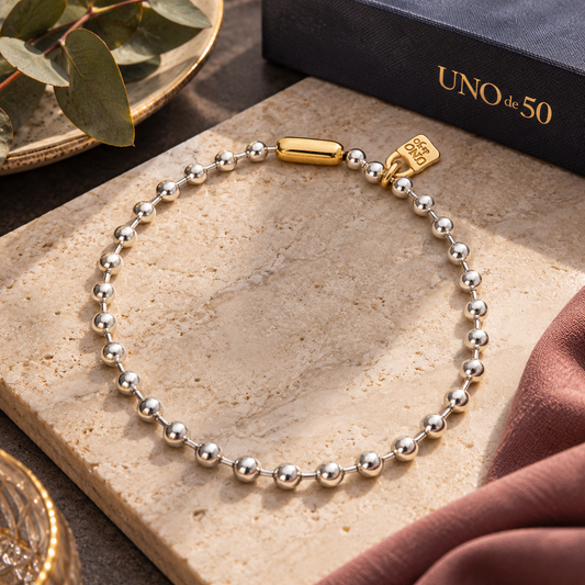 UNOde50 Copito Bead Necklace – Silver & Gold | COL1390