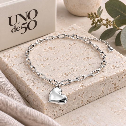 UNOde50 Link Chain Necklace with Heart – COL1669