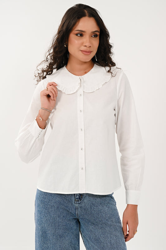 White Frill Peter Pan Collar Shirt | Saige by Nomads CP4426
