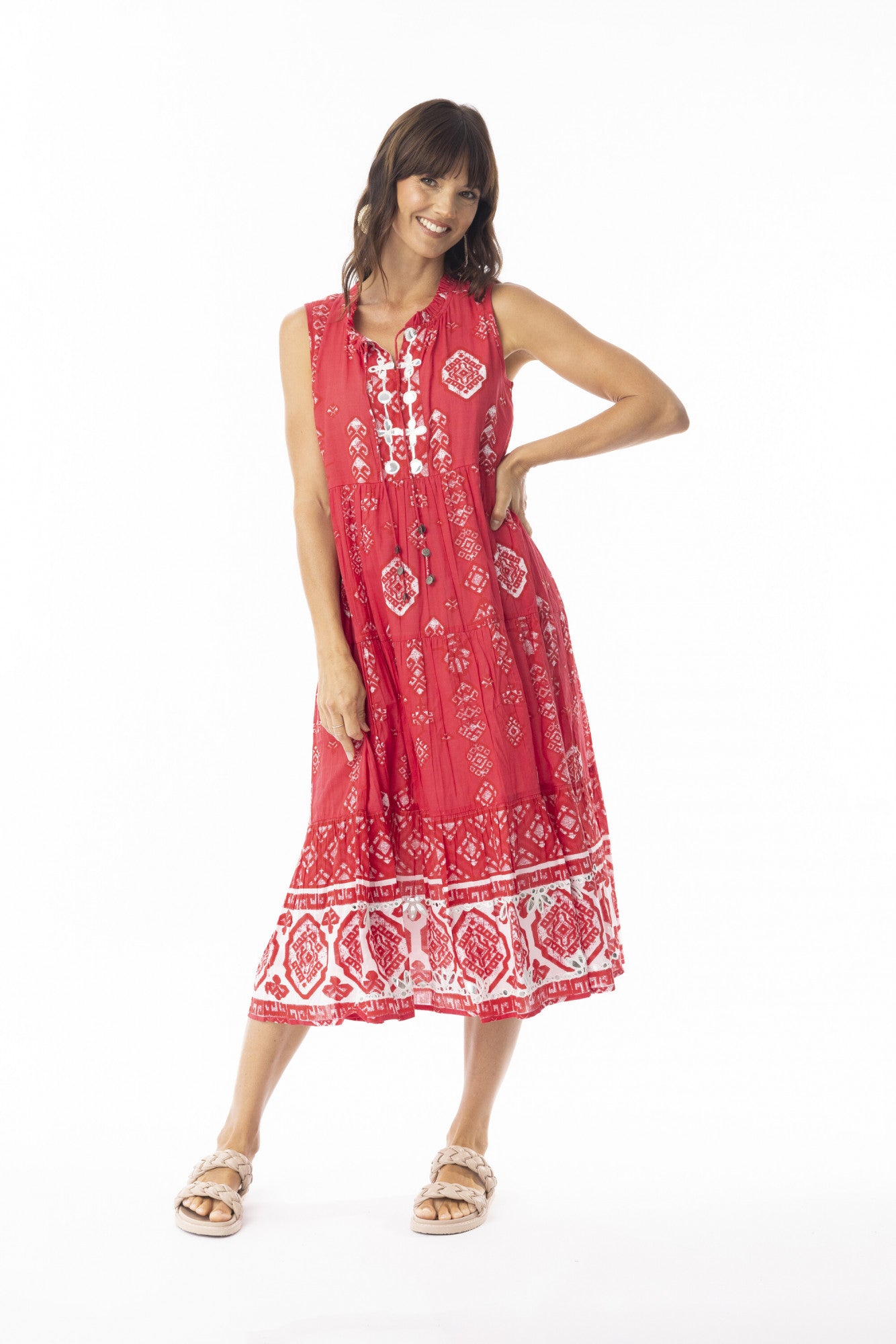 Carla Sleeveless Layered Red Dress | Escape 40149