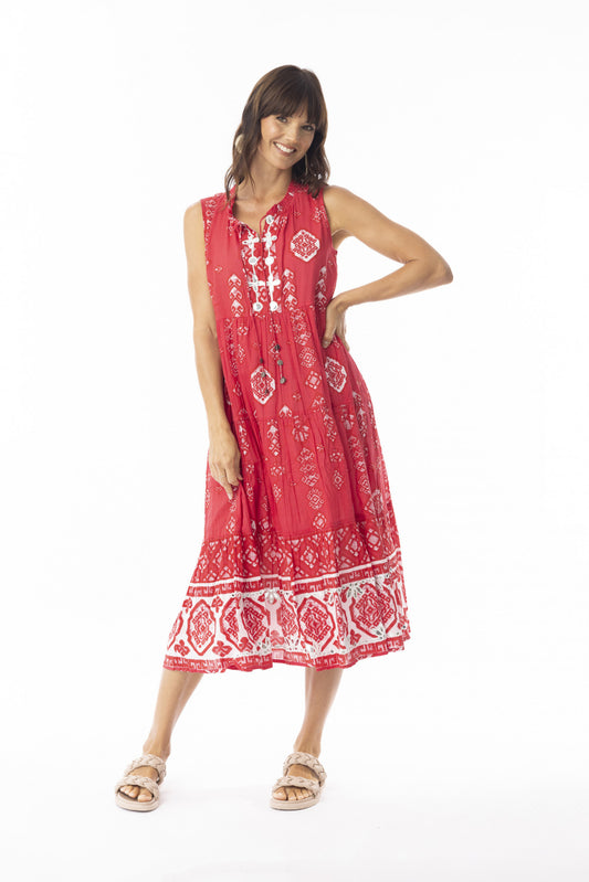 Carla Sleeveless Layered Red Dress | Escape 40149