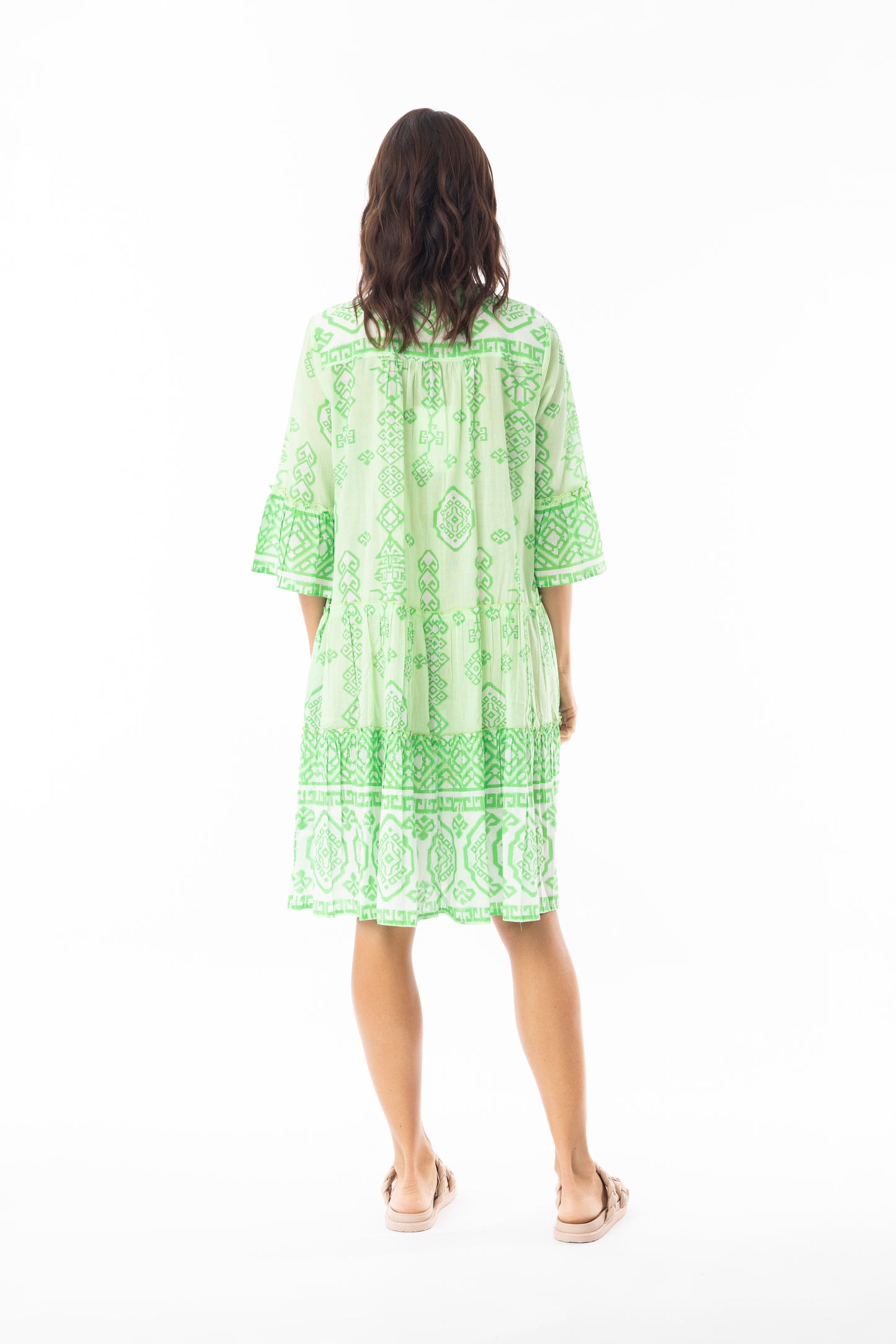 Carla Frilled Sleeve Layered Green Dress | Escape 40144