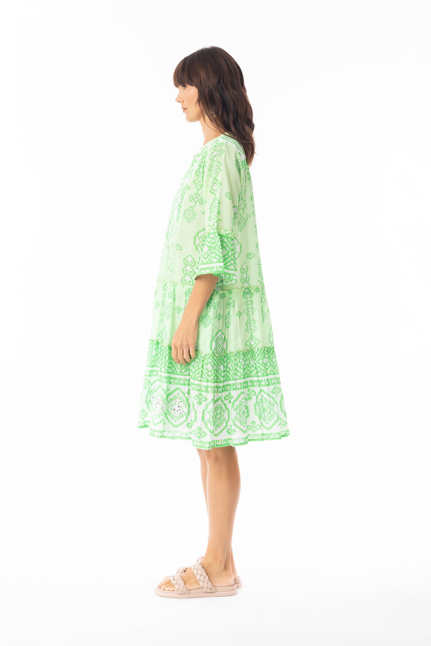 Carla Frilled Sleeve Layered Green Dress | Escape 40144