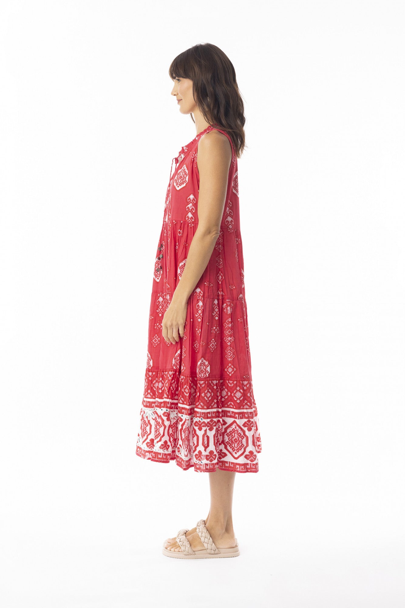 Carla Sleeveless Layered Red Dress | Escape 40149