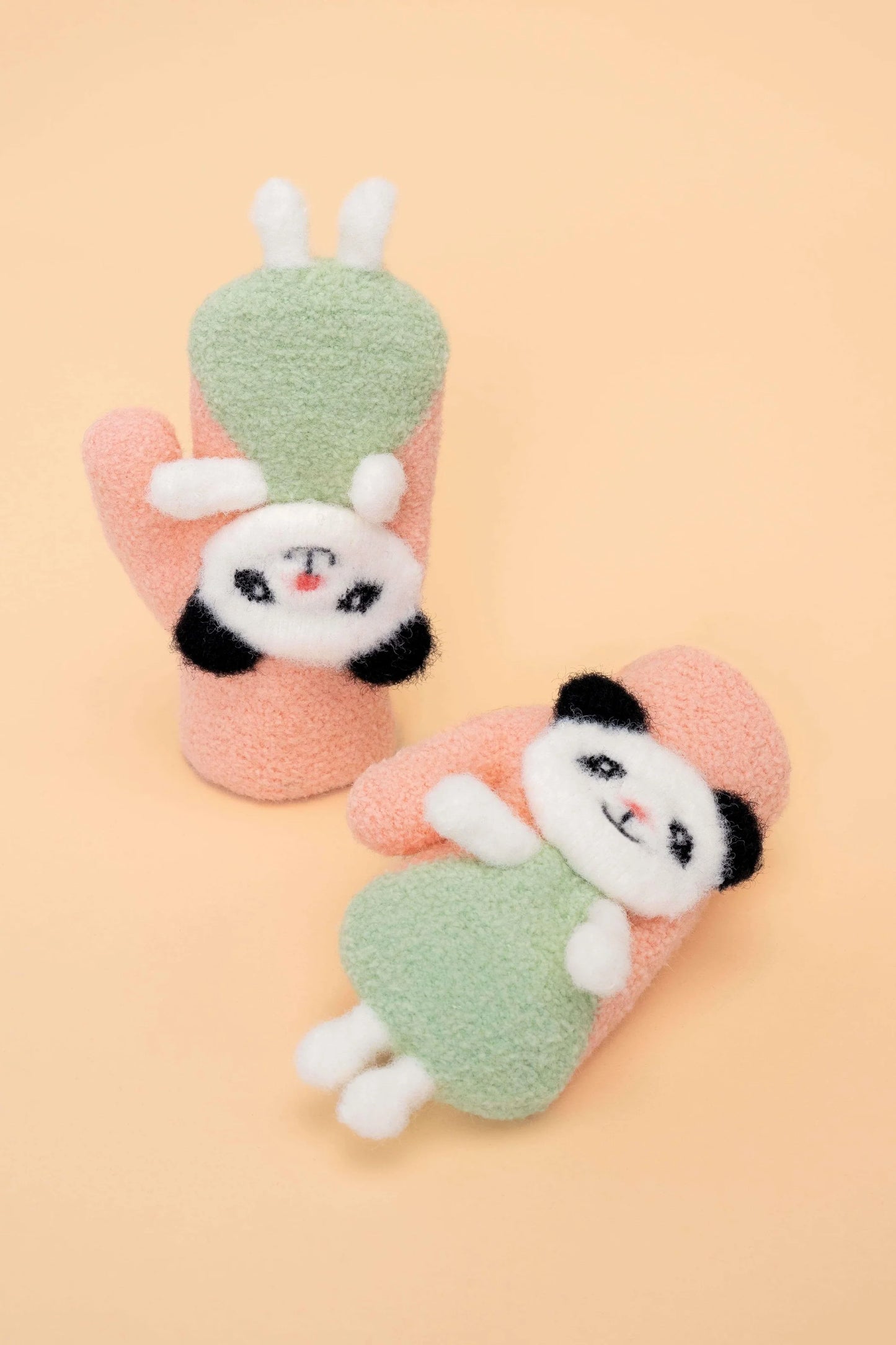 Children's Dancing Panda Mittens in Petal | Powder