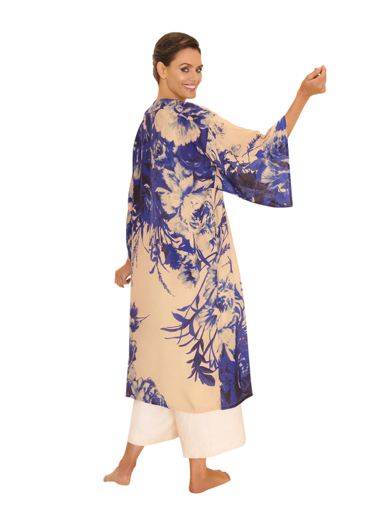 China Blue Blooms Kimono Gown - Powder Design