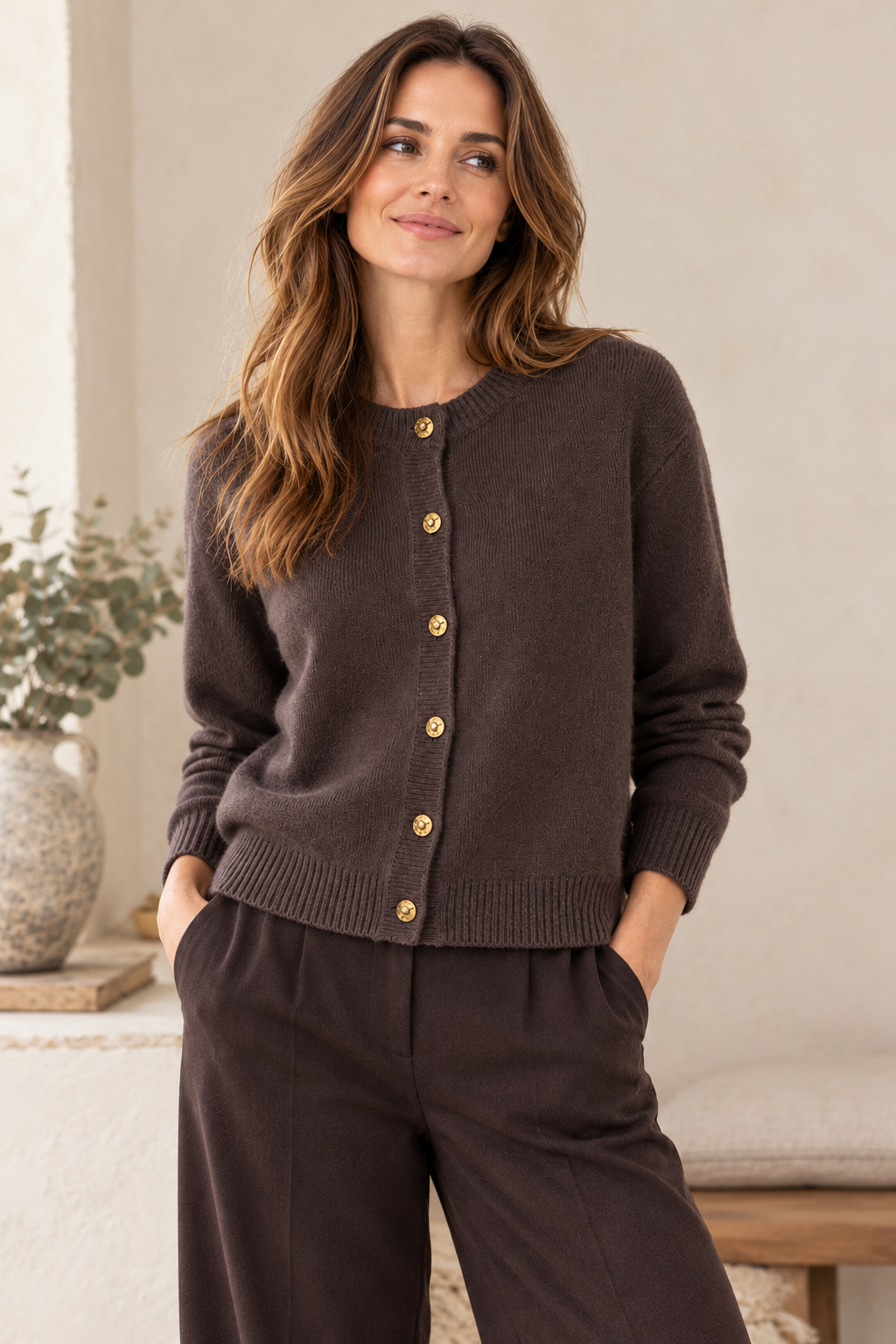 Crest Button Cardigan – Chocolate Brown | Last True Angel
