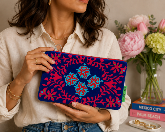 Corita Rose Zamora Blue Small Velvet Pouch