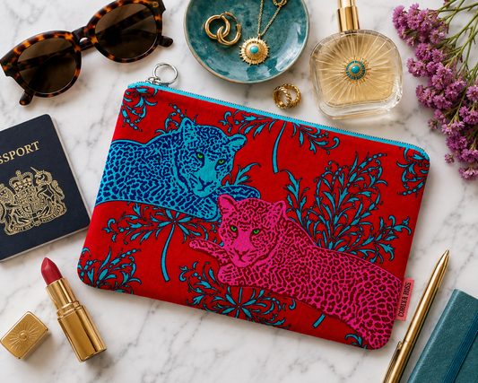 Corita Rose Lounge Leopards Large Velvet Pouch